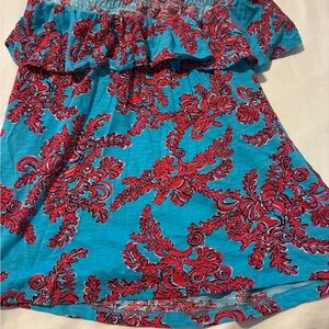 Lilly Pulitzer Blue and Red Floral Blouse Wiley xl Rhode Island coral reef
